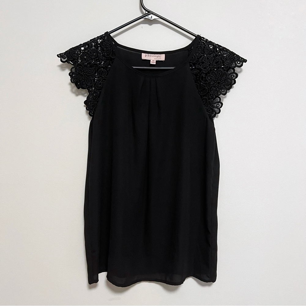 Philosophy Black Lace Cap Sleeve Top